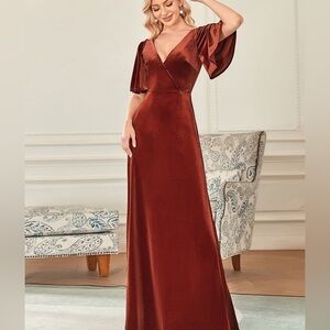 Ever Pretty Elegant Double V Neck Velvet Party Dress with Sleeves